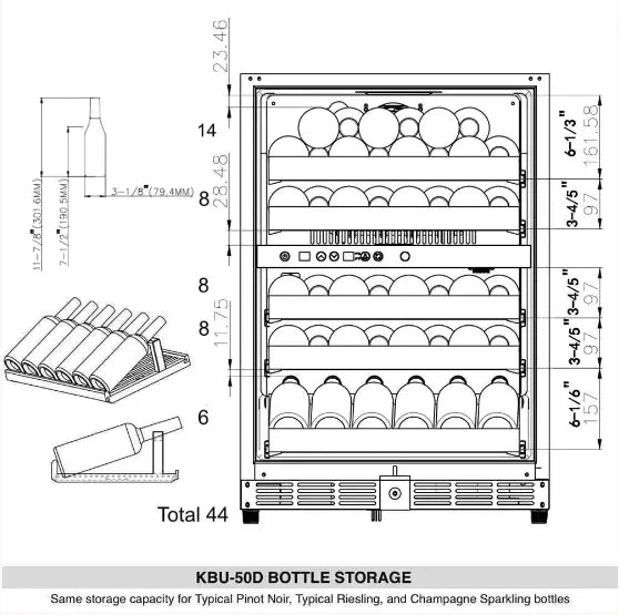 KingsBottle | Under the Counter Dual Zone Wine Cooler 44 Bottles Kingsbottle