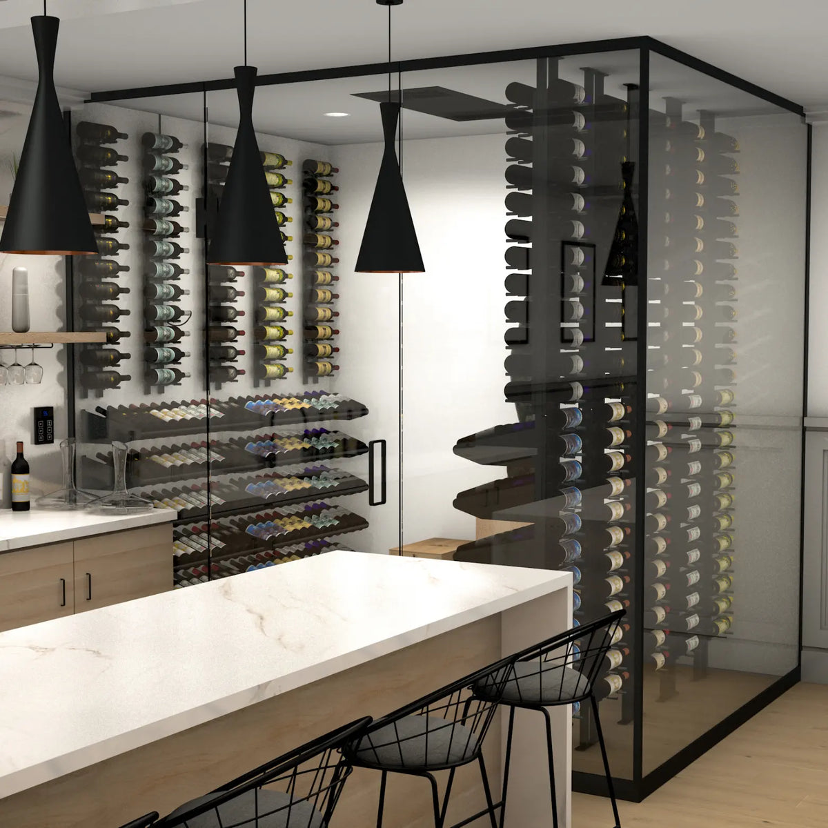 Ultra Wine Racks &amp; Cellars | Floor-To-Ceiling Mounted Wine Rack Display — 1-Sided (63 Bottles) Ultra Wine Racks &amp; Cellars
